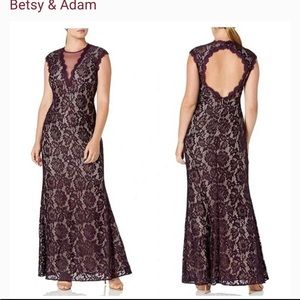 Betsy and Adam Plum Lace and Nude Lining gown, NWT , size 10